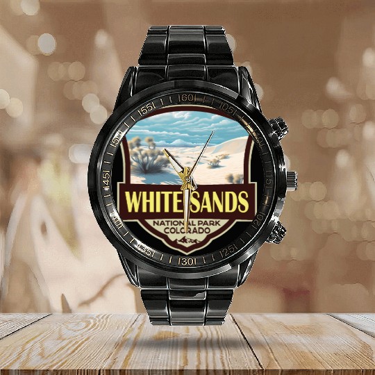 White Sands National Park Illustration Travel Art Calendar Steel Band Watch