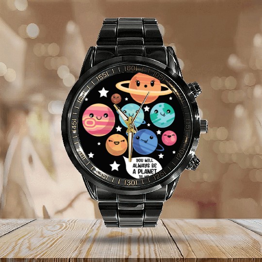 Pluto Planet Joke Funny Cosmonaut Galaxy Physicist Calendar Steel Band Watch
