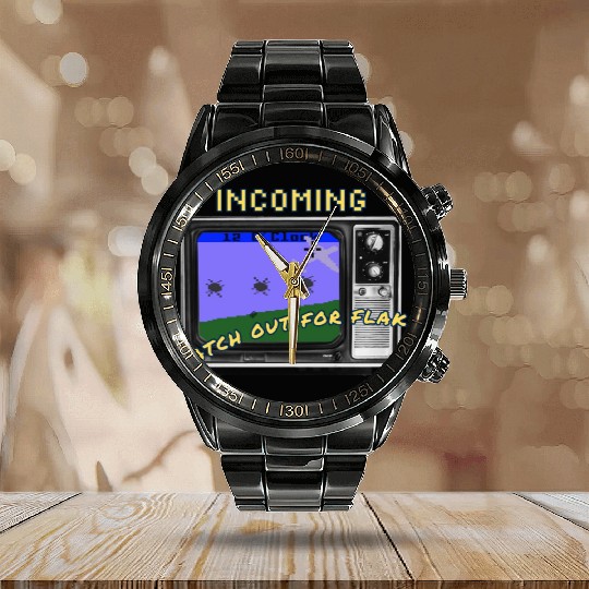 B17 Bomber Video Game Design - Watch Out for Flak! Calendar Steel Band Watch