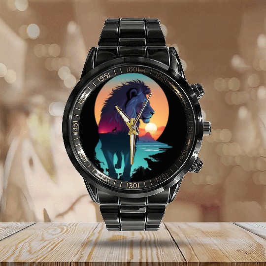 Forest lion Calendar Steel Band Watch