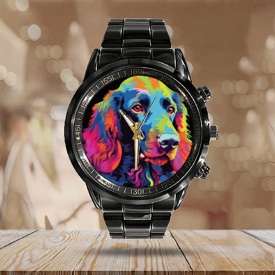 Watercolor Colorful Irish Water Water Spaniel Calendar Steel Band Watch