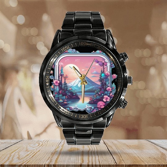 Landscape Silver mountain who loves landscape Calendar Steel Band Watch