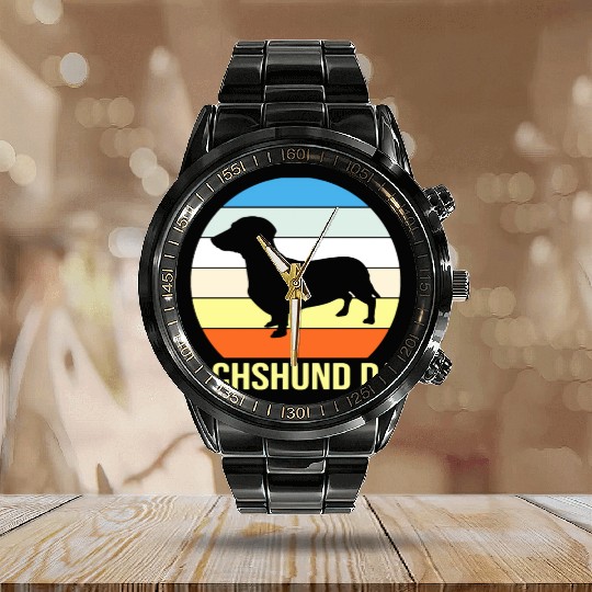 Dachshund Dad Calendar Steel Band Watch