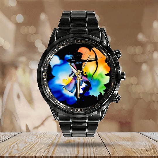 Color splash zodiac: Sagittarius Calendar Steel Band Watch