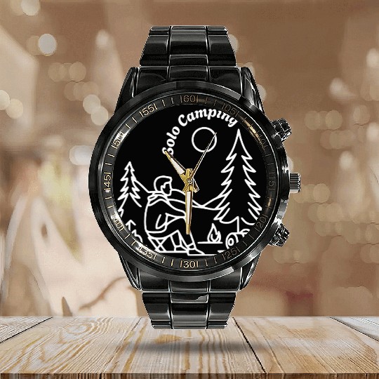 Solo Camper Camping Alone Calendar Steel Band Watch