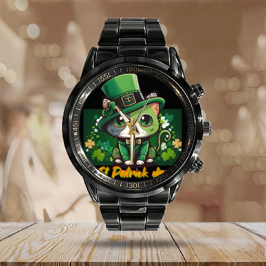 Shamrock spirit st Patrick's day Calendar Steel Band Watch design.