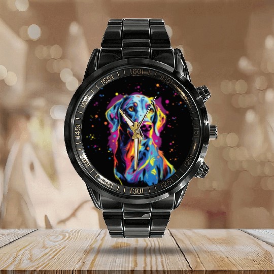 Watercolor Colorful Louisiana Catahoula Calendar Steel Band Watch