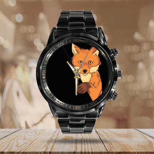 Red Fox Cartoon Animal Kingdom Nature Calendar Steel Band Watch