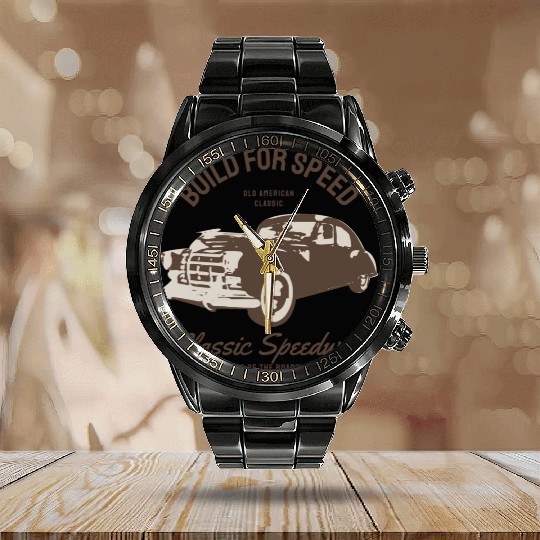 Build for speed, classic speedway Calendar Steel Band Watch