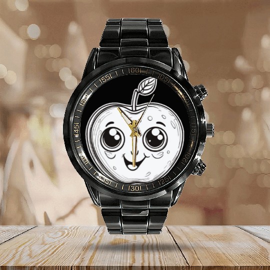 Sweet Kawaii Apple For Fruit Lovers Calendar Steel Band Watch
