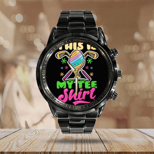 Golf Easter This Is My Calendar Steel Band Watch