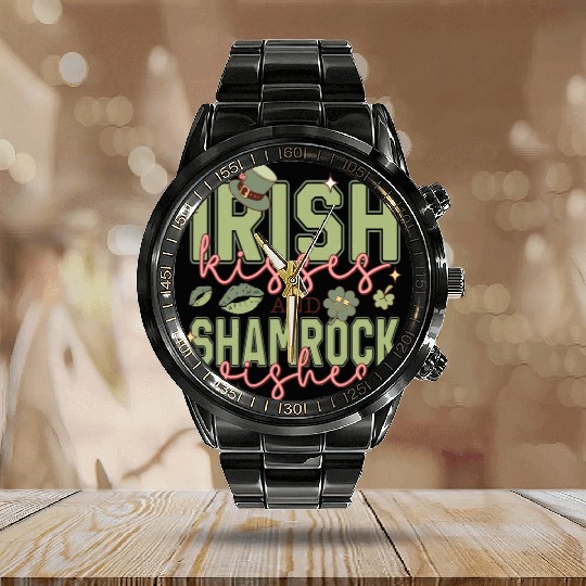 Irish Kisses and Shamrock Wishes Calendar Steel Band Watch