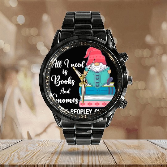 Garden Gnomes and Books Calendar Steel Band Watch