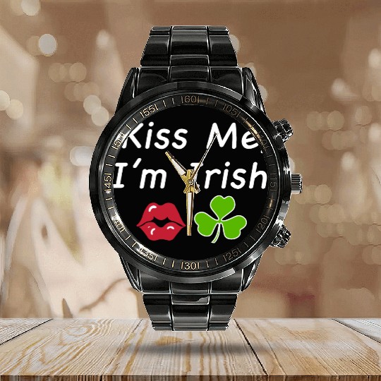 St Patricks Kiss Me I'm Irish Trendy Baby Calendar Steel Band Watch, Y2k