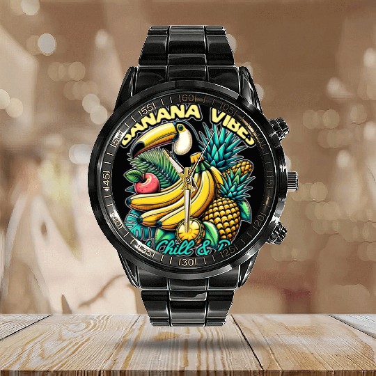 Banana Vibes Just Chill And Relax Calendar Steel Band Watch