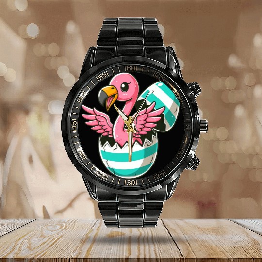 Flamingo Hatching from Easter Egg Easter Surprise Calendar Steel Band Watch