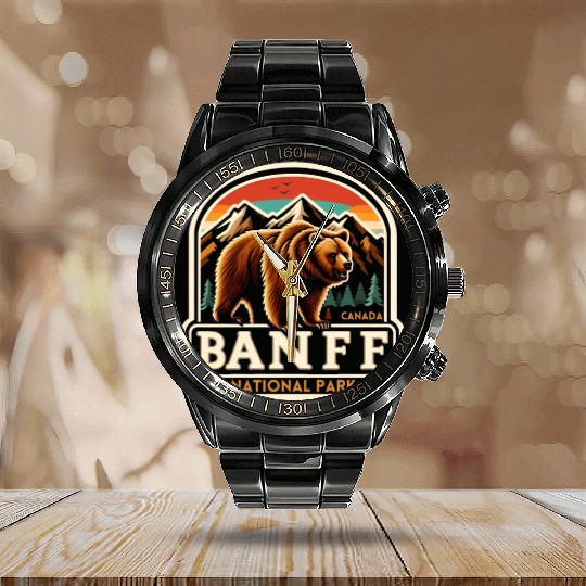 Banff National Park, Alberta Canada grizzly bears Calendar Steel Band Watch