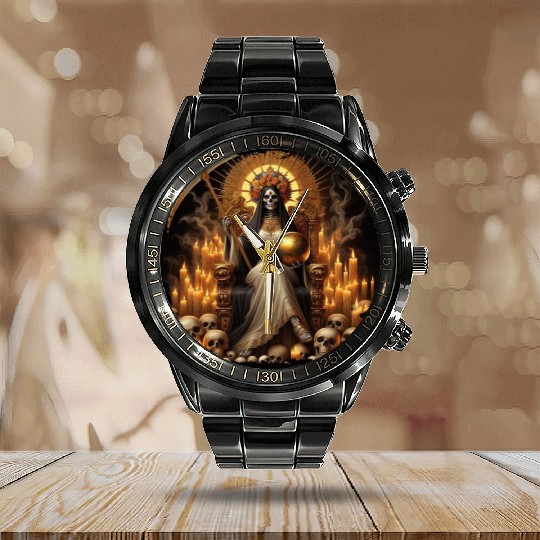 La Santa Muerte Saint Death Calendar Steel Band Watch