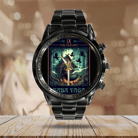 Baba Yaga The Hermit Tarot Card Pagan Witch Calendar Steel Band Watch