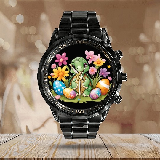 Easter Turtle Delight: Colorful & Cute Design Calendar Steel Band Watch