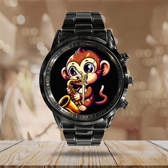 Monkey saxophone jazz music musician Calendar Steel Band Watch