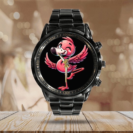Flamingo Yoga Fitness Meditation Calendar Steel Band Watch