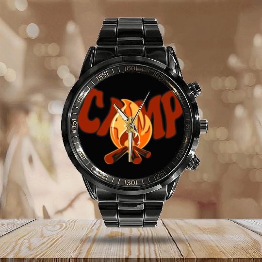 a campfire icon Calendar Steel Band Watch