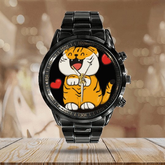 49Happy Puppy Tiger Calendar Steel Band Watch
