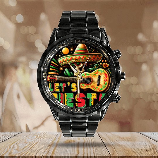 Let s Fiesta Funny Cinco De Mayo Piñata Calendar Steel Band Watch