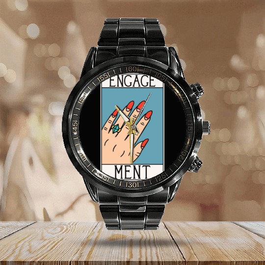 Engagement - Engaged Tarot Card - Wedding Proposal Calendar Steel Band Watch