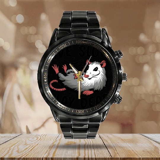 Funny Possum Live slow play dead Street Cat Calendar Steel Band Watch