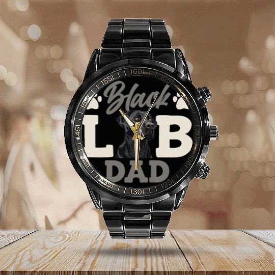 Black Labrador BLACK LAB DAD Labrador Owner Calendar Steel Band Watch