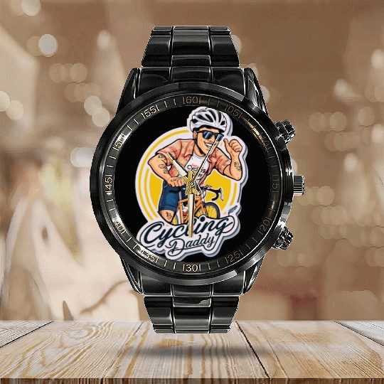 Cycling Daddy - Dad on bike - Father's Day Calendar Steel Band Watch
