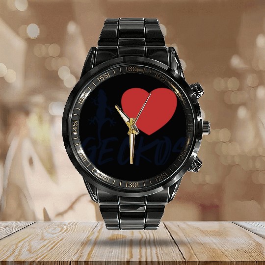I love Geckos Crested Lizard Gekkota Leopard Gecko Calendar Steel Band Watch