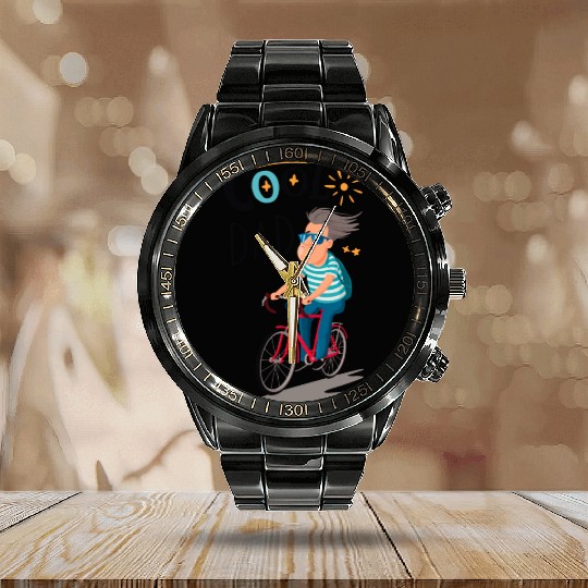 Cool Dad riding red bicycle - Father's Day Calendar Steel Band Watch