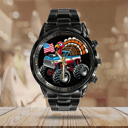 Turkey Riding Monster Truck 4th Of July Independen Calendar Steel Band Watch