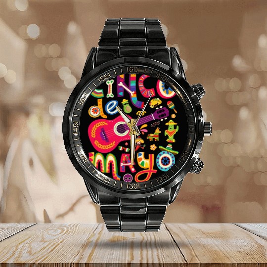 Cinco de Mayo Mexican Taco Guitar Fiesta Calendar Steel Band Watch