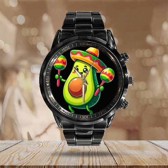 Cinco de Mayo Avocado in Mexico Calendar Steel Band Watch