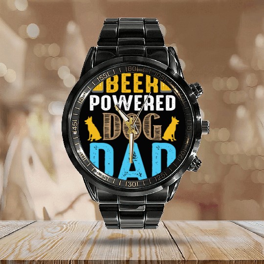 Bear powered dog dad Calendar Steel Band Watch