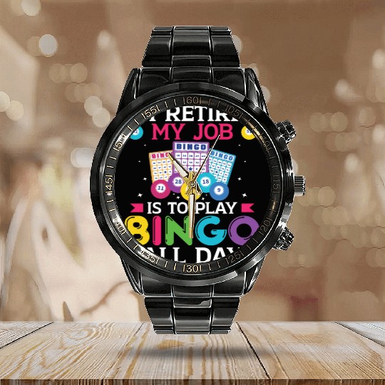 Retired Bingo Player Calendar Steel Band Watch