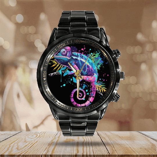 Chameleonaire A Rich Lizard for Lizard Pet Lover Calendar Steel Band Watch