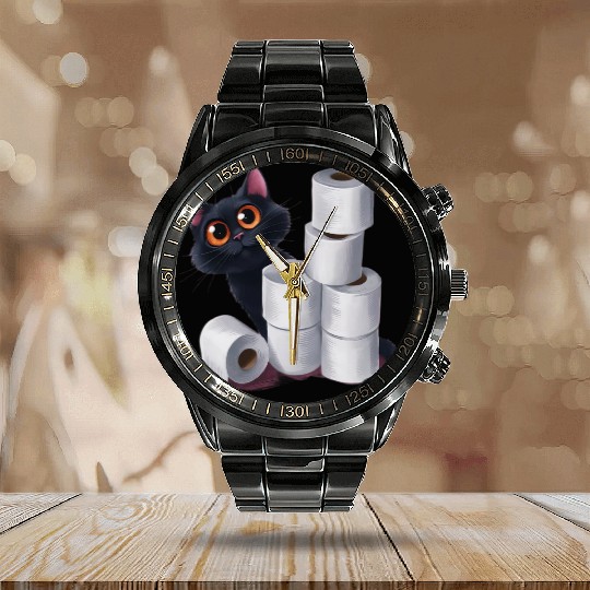 cute cat ,Embrace this lightweight and unique Calendar Steel Band Watch