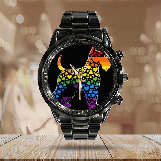 Miniature Schnauzer Rainbow LGBT Gay Pride Lesbian Calendar Steel Band Watch