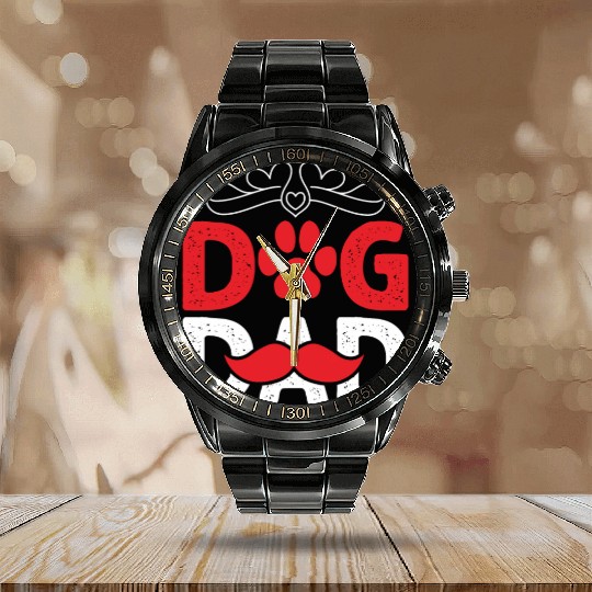 DOG DAD Calendar Steel Band Watch