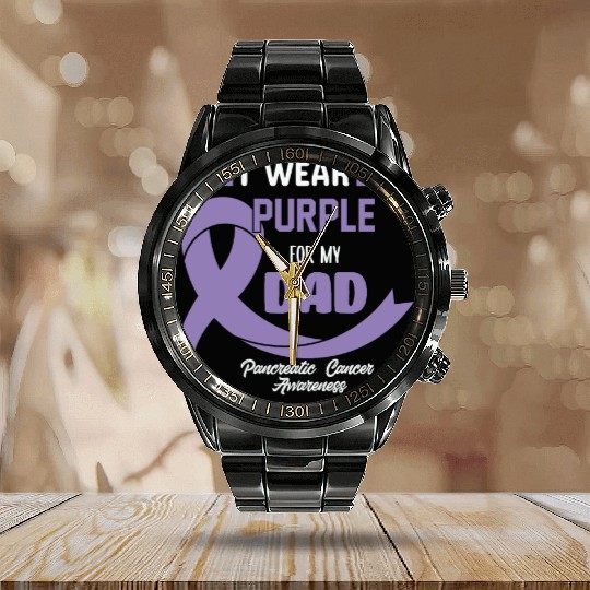 Pancreatic Cancer Support Dad Cancer Awareness Calendar Steel Band Watch