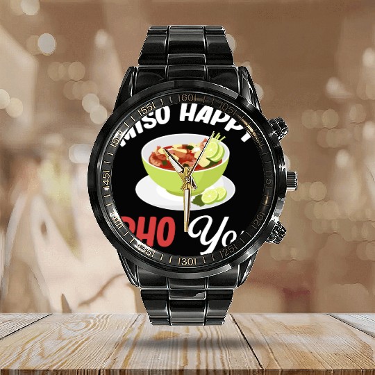 Miso Happy Pho You Asian Chinese Cuisine Calendar Steel Band Watch