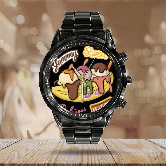banana split-Delicious sweet Calendar Steel Band Watch