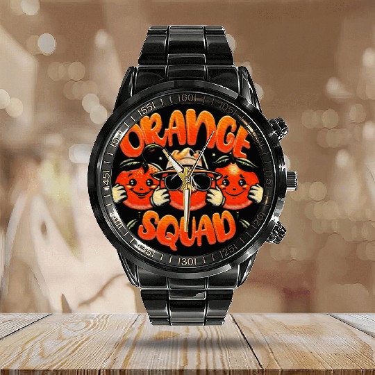 Orange Citrus Fruit Lover Orange Squad Meme Calendar Steel Band Watch