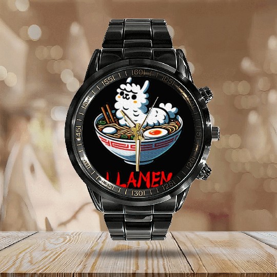 Llamen Noodles Chinese Food Alpaca Llama Lover Calendar Steel Band Watch
