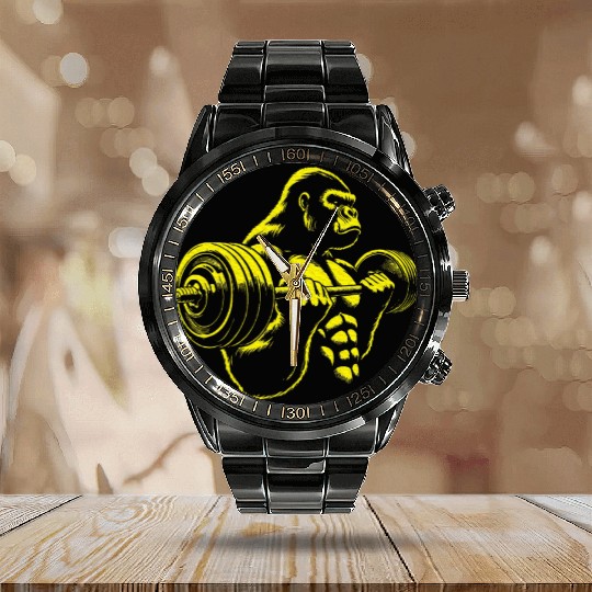 Gorilla Monkey Gym Weight Lifting Bodybuilding Calendar Steel Band Watch